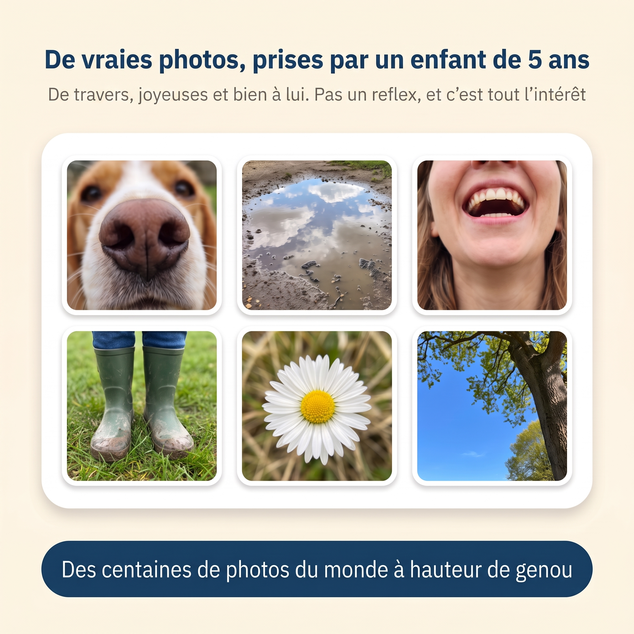 Exemples de vraies photos prises par un enfant de 5 ans avec son appareil photo