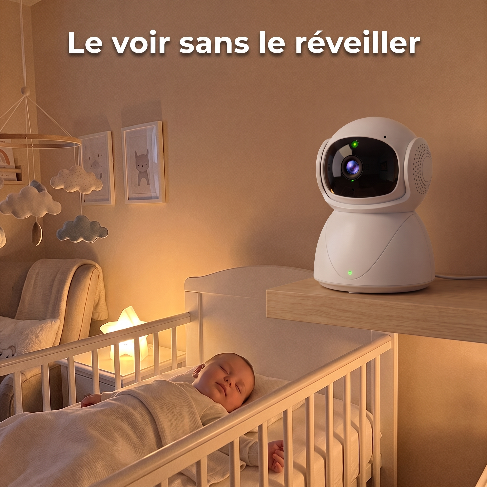 Babyphone caméra sur une étagère qui veille sur bébé endormi la nuit