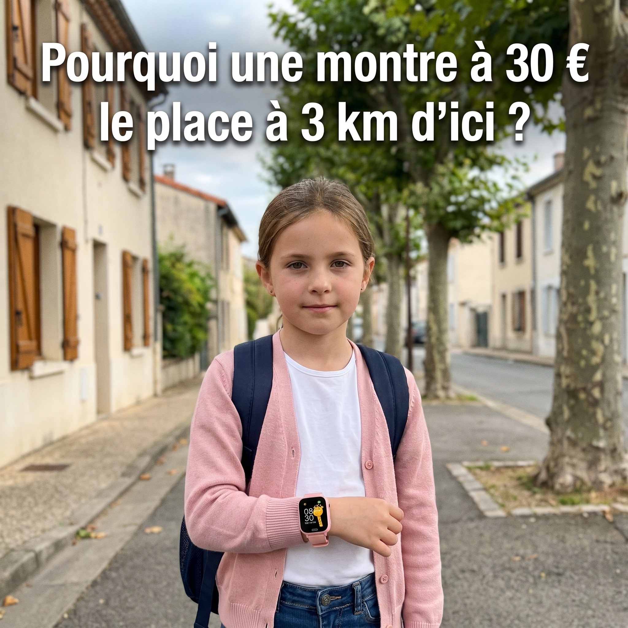Pourquoi une montre à 30 euros place l'enfant à 3 km : fillette avec une montre Kidspot rose