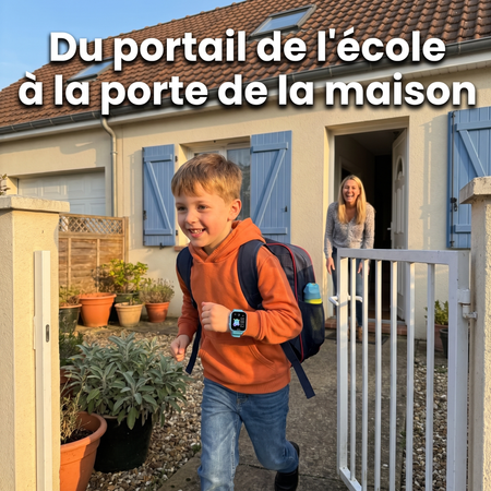 Du portail de l'école à la porte de la maison : enfant qui rentre, sa maman l'attend