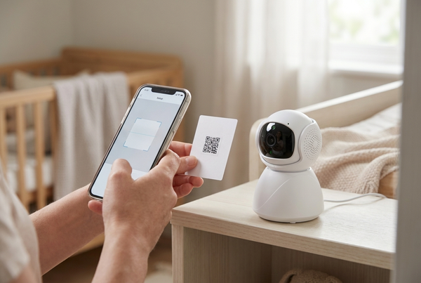 Scan du QR code de la caméra babyphone avec un smartphone