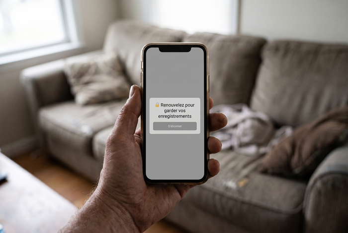 Téléphone affichant une demande d'abonnement pour garder ses enregistrements